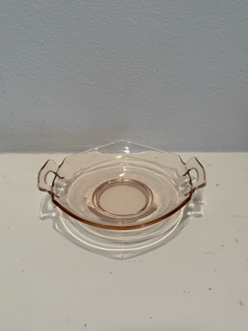 Vintage Pink Depression Glass Raised Handled Fenton Hexagonal Candy Dish